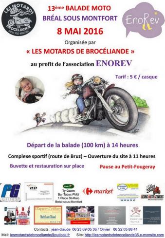 13ème balade moto de Bréal-sous-montfort au profit de l'association Enorev  le dimanche 8 mai 2016 - Bréal-sous-Montfort (35310)