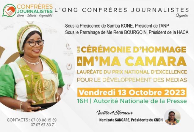 cérémonie d'hommage à notre présidente M’ma Camara, lauréate du prix d'Excellence pour le Développement des Médias 2023.