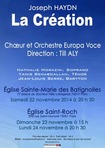 Concert les 22, 23 et 24 Novembre 2014 La Création de J. Haydn